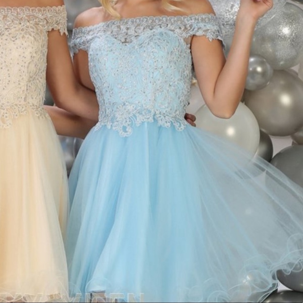 Sky Blue Off the Shoulder Lace Party Dress Size 20